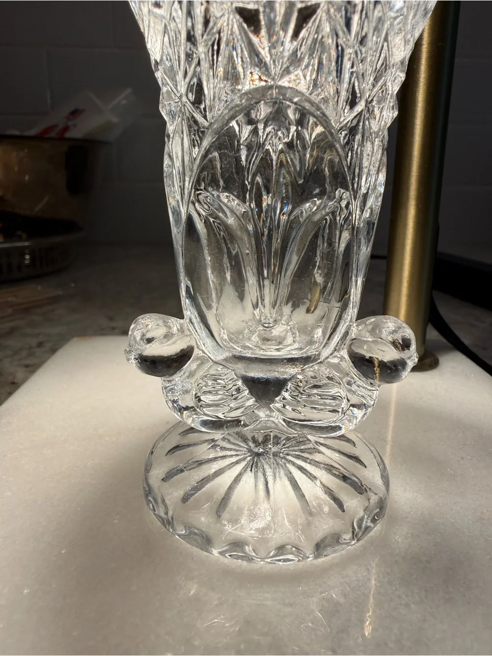 Vintage Clear Glass Bud Vase with Three Birds | Pedestal Floral Vase | 4”